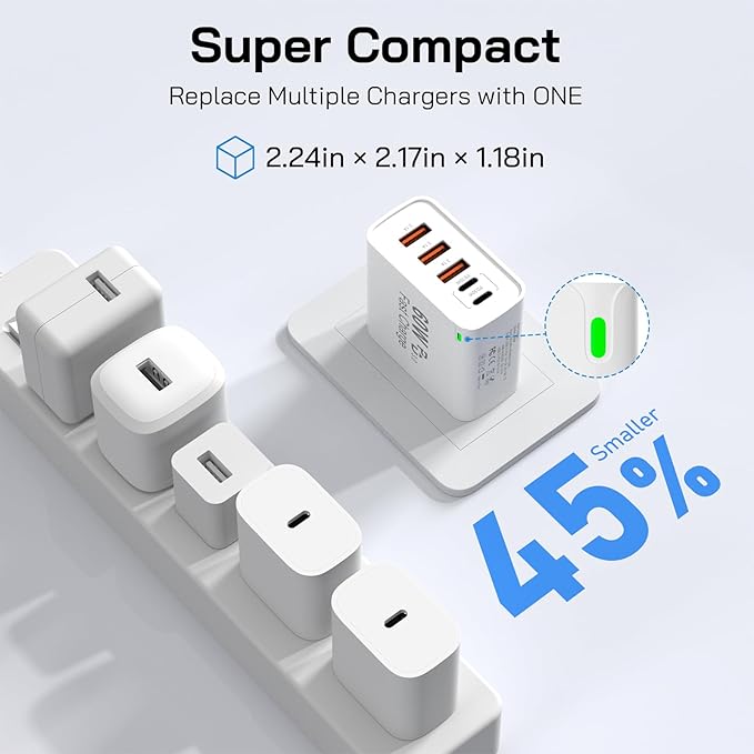 3Pack USB C Fast Charger Block, 60W 5-Port USB C Wall Charger 30W Type C Charging Block, 2USB C+3USB A PPS/PD 3.0 Multiport Charging Cube for iPhone 16 15 14 13 Pro Max,for Galaxy S25 S24 Ultra, i Pad