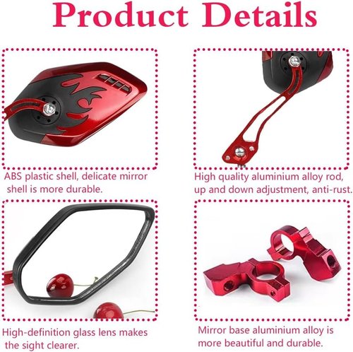 Nakazawa Bike Mirrors for Electric Bikes - 2 Pack Mirrycle Bike Mirrors, Handlebar Rearview Mirror, Bicycle Mirrors for Handlebars - Enhance Safety and Visibility on Your Electric (red)