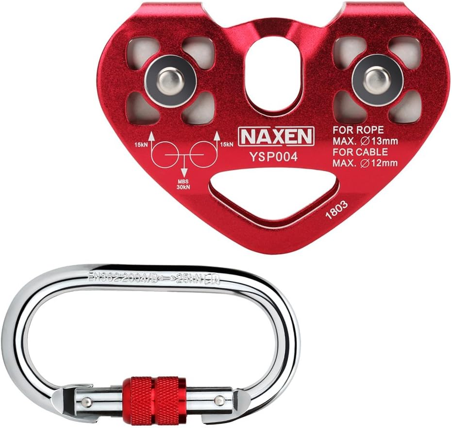 NAXEN Zip Line Pulley Tandem Speed Dual Trolley with 25kN Carabiner