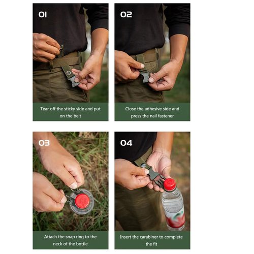 Sewzig 4 PCS Hanging Bottle Buckle Clip Carabiner Portable Mineral Water Bottle Ring Holder Nylon Webbing Strap for Outdoor Backpack Belt Camping Hiking Travel (Army Green)