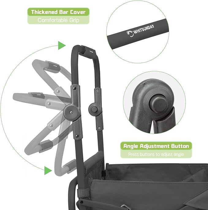 Whitsunday Collapsible Folding Beach Wagon Cart, Double Push Bar Wagon with Tailgate, 360° Rotating Wheels Heavy Duty Utility Camping Grocery Wagon with WheelsBlack
