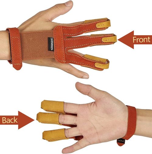 Huntingdoor Archery Glove 3 Finger Guard Finger Tab Protective Gear Leather gloves for Hunting shooting Targeting for Men Women Youth Beginner
