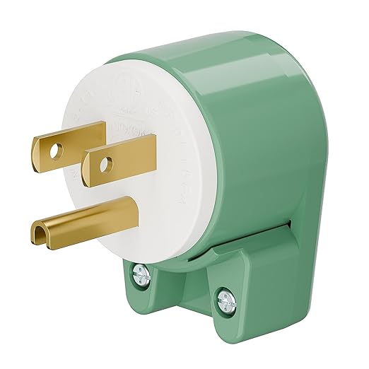 USA Canada 90 Degree 15A 125V 3Pin Right Angle Nema 5-15P Angled Rewireable AC Plug - 5 Pack, Green