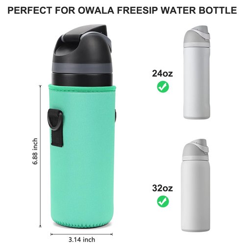 MEETI Neoprene Water Bottle Carrier Bag with Adjustable Shoulder Strap for Owala 24 OZ Tumbler, Insulated Water Bottle Cover for Owala FreeSip Insulated Water Bottle (Teal, 24 OZ)