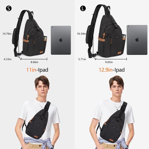 OSOCE Sling Bag for Men, Large Crossbody Bag Men with Anti Theft Tunnel Lock Zipper Canvas Sling Backpack for Travel Hiking, Black S