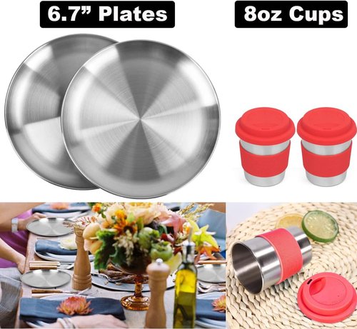 Bisgear Camping Cookware Kettle Backpacking Stove Mess Kit, Camping Pots and Pans Set with Cups Plates Utensils, Camping Kitchen Accessories Cooking Set Survival Gear