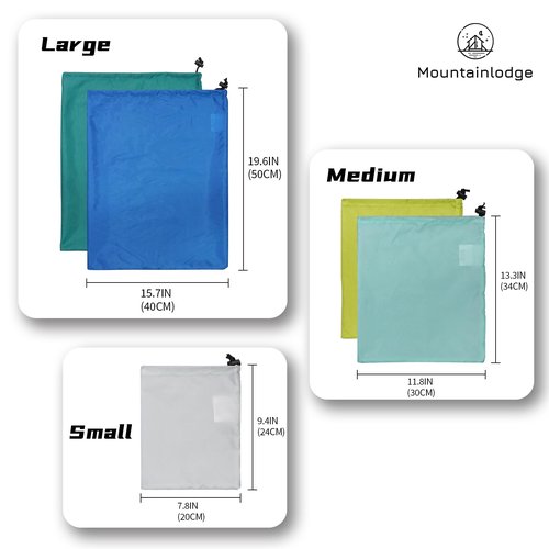 MOUNTAINLODGE Small Drawstring Bags Stuff Sack Set 5-Pack,Ultralight Ditty Bags with 5 Colors for Camping,Hiking,Travelling or Use as Dustcover Bag for Hangbag,Shoes