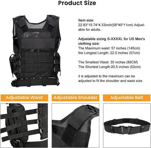 Marmot Tactical Vest Durable Mesh Vest with Detachable Belt & Holster for Subcompact/Compact/Standard Pistol