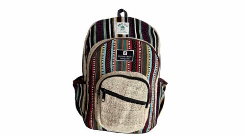 Zillion Craft large backpack for men and women. Strong and durable made from natural hemp and gheri. Multi pocket multi color hand made bag