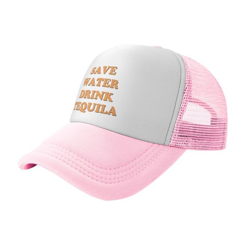 Save Water Drink Tequila Hat Funny Trucker Hats Adjustable Classic Fishing Cap for Men and Women Pink