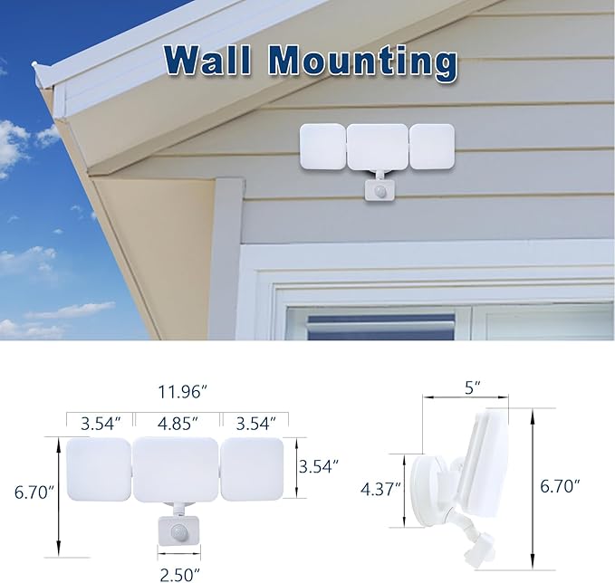 EMANER Motion Sensor Security Lights Outdoor, Dusk to Dawn & Motion Detector Adjust, Exterior Flood Lights 120V, 4500lm, Daylight White Frosted Lens Porch Light Waterproof (2-Pack, White)