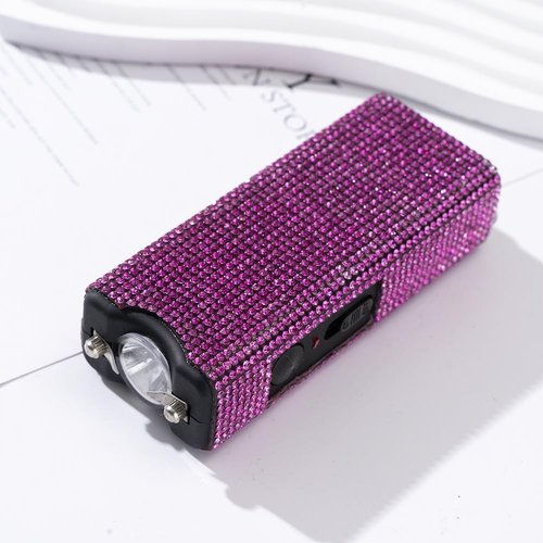 Rhinestone Stun Gun Keychain – Compact Rechargeable Self-Defense Taser with Flashlight, Holster & Keyring for Women’s Personal Safety