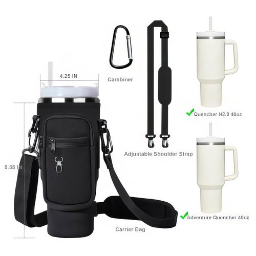 Generic Water Bottle Travel Carrier for 40oz Stanley Cup with Strap and Caribiner (Purple)