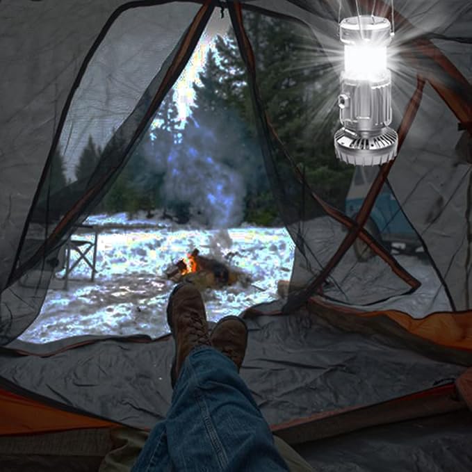 Solar Camping Lantern with Fan, 3-Way Power Source,Rechargeable Lanterns for Power Outages, Camping Lights for Tent Hurricane Emergency Camping Gear Must Haves (2Pack)