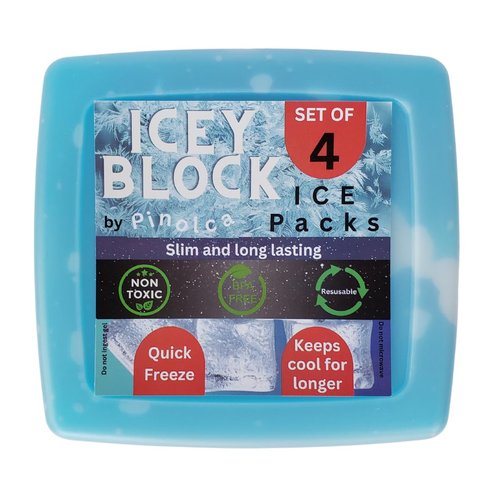 Pinolca Icey Block, Set of 4 Pack Slim Reusable Ice Packs for Lunch Bags, Boxes, and Coolers, Quick Freeze and Space Saving (Multi-Colored)
