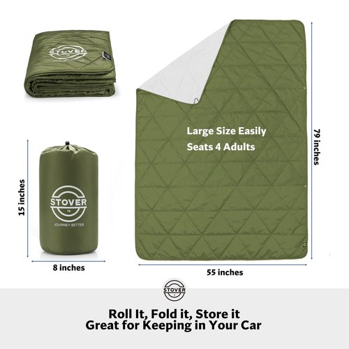 STOVER Outdoor Waterproof Fleece Travel Blanket for Camping, Picnics, Stadiums, Sports, The Beach– Warm, Windproof, Compact, Lightweight & Sand-Resistant (Olive Green)