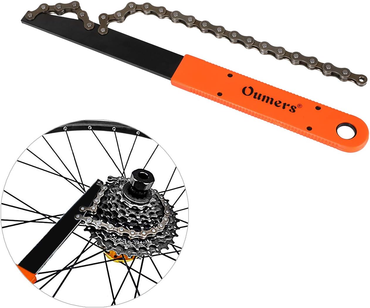 Oumers Bike Chain Tools Kit, Upgrade Rotor Lockring Removal Wrench & Chain Whip with Cassette/Bicycle Flywheel Remover Sprocket Remover Tool Pack