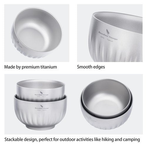 iBasingo 500ml Titanium Bowl Double Walled Oatmeal Food Rice Soup Bowl Ultralight Portable Tableware Outdoor Camping Metal Bowl Ti1165T