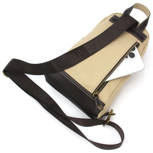 CHALA Canvas Sling Bag Women RFID Protected Canvas Crossbody Backpack with Adjustable Strap (Bird - Sand)