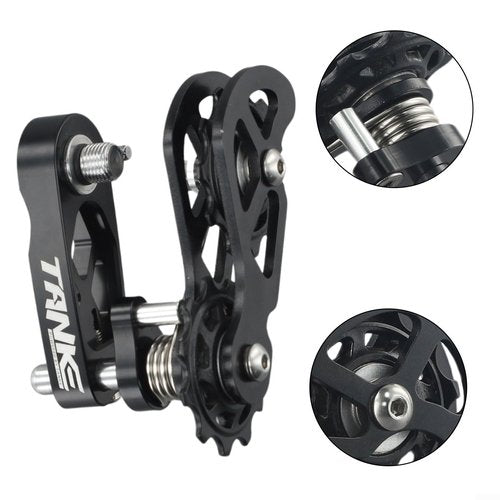 Single Speed Chain Tensioner - Multi-Segment Adjustment with Double Spring Guide, Noiseless Performance for 8 to 12 Speed Bikes(Black)