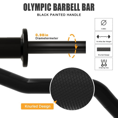 Olympic EZ Curl Barbell Bar, 48-inch Curling Bar, Fits 2-inch Weight Plates, Strength Training Bar for Squats, Hip Thrusts, Bench Press, and Weightlifting, with 2 Spring Collars (350LBS Weight Capacity) (Black EZ Curl Barbell)