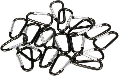 20 Pack 2.5" D Shape Aluminum Large Carabiner Clip Lock Hooks Spring Snap Keychain Spring-loaded Gate Carabiners (Black)