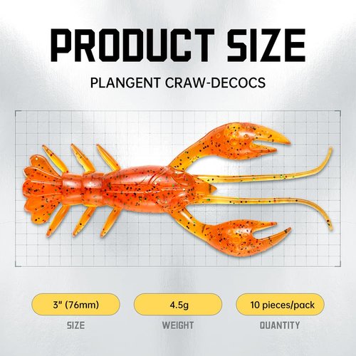 Soloking Soft Rage Fishing Lure, Great Action Soft Plastic Lure Add Salt Fish Additive 0.16oz 3 inch Crawfish Pack of 10 Green Pumpkin