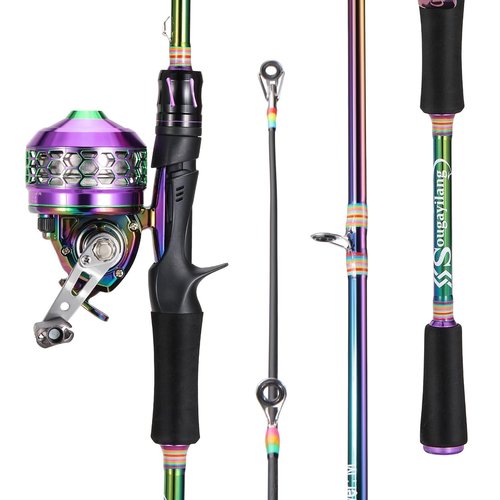 Sougayilang 5.9ft Fishing Reel Rod Combo, Two Pieces Colorful Poratble Light Weight Casting Rod with Spincast Fishing Reel for Freshwater