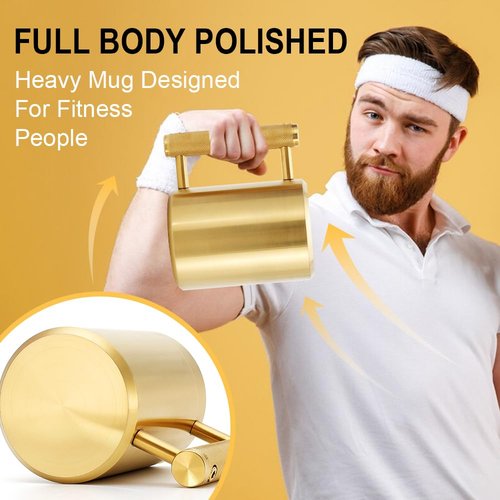 Heavy Mug 18LB/8KG 10 oz, Exercise and Fitness Dumbbells, 304 Stainless Steel,Suitable For Home Workout, Gym Strength Training, Prank Gift, and Arm Strength Training Equipment, Non-Slip Handle, Gold