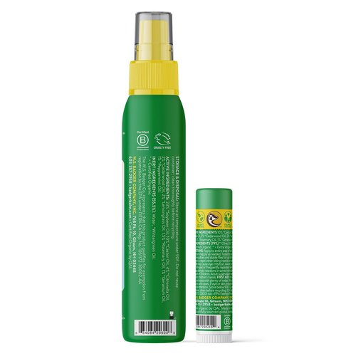 Badger Bug Spray (4oz) & Bug Repellent Balm Stick (.6oz) - Organic Deet Free Mosquito Repellent with Citronella & Lemongrass, Natural Plant Based Family Friendly Insect Repellent