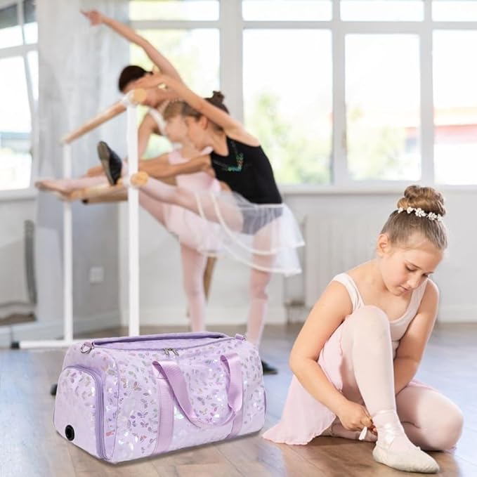 Dance Bag for Girls Soft Fluffy Ballet Bag Sports Gym Bag Travel Duffel Bag for Girls Water Resistant Overnight Sleepover Bags with Shoes Compartment