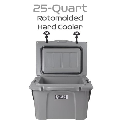 Cubix Outdoors Viva 25QT Portable Rotomolded Hard Cooler, 5-Day Ice Cold Retention, Insulated Coolers, Ice Chest with Cup Holders & Bottle Opener, Ideal for Beach, Picnics, Camping, Cloud Grey