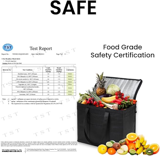 NZ home Large Insulated Cooler Bag and Food Warmer for Delivery & Grocery Shopping with Zippered Top, Black (1 Pack)