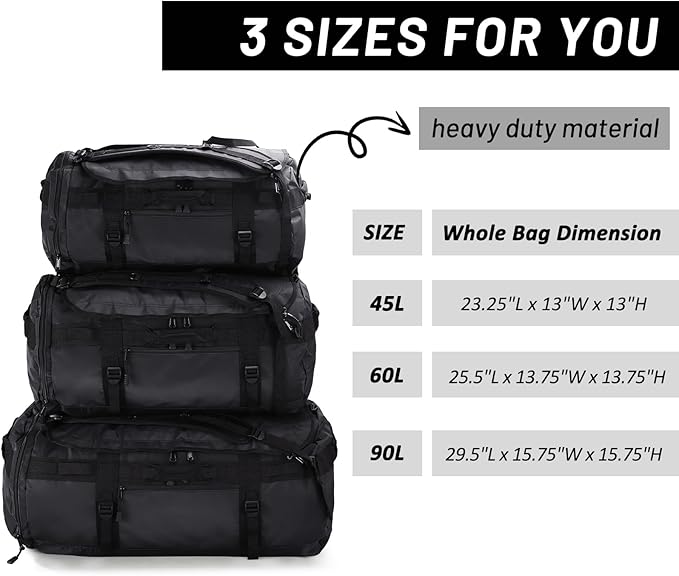 MIER Large Duffel Backpack Sports Gym Bag with Shoe Compartment, Heavy Duty and Water Resistant, Black, 90L