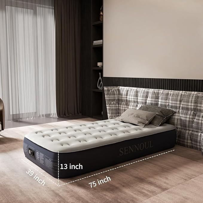 Air Mattress Twin with Built in Pump - 2 Mins Quick Self Inflatable,13"/550lbs Max Blow Up Bed, All Night Stability No Lost Air,No Peculiar Smell for Camping,Home,Guests & Portable Travel