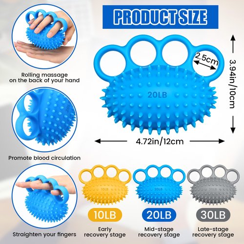 RoundFunny 3 Pack Hand Exercise Balls 3 Level Set Finger Strengthener Therapy Hand Balls Grip Strength Trainer Squeeze Stress Relief for Adults Elderly Stroke Arthritis Carpal Tunnel