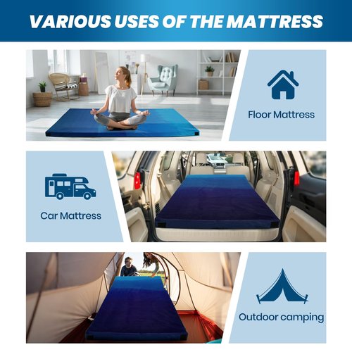 Memory Foam Camping Mattress Sleeping Pad, Portable Roll up Mattress with Travel Bag, 3 Inch Waterproof Camping Mat for Car Tent Floor, Comfortable Sleeping Mats for Guests and Adults Sleepover