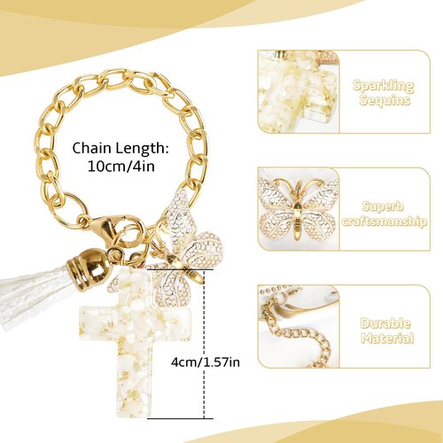 OSVINO 2PCS Charm Accessories for Stanley Cup, Cross-Shaped Keychain with Bling Butterfly Chain for Stanley Tumbler Handle, Cute Water Bottle Chain for Women Men Gift, Gold