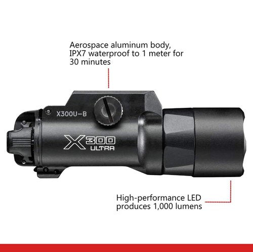 Sure Fire X300 Ultra (X300U-B) High Output 1000 Lumen LED Weapon Light (Black) with 12 Extra 123A Batteries and 3 Battery Cases - Picatinny and Universal Rail Compatible