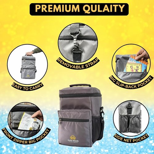 Outer Woods Insulated 4 Bottle Cooler Bag | 6+ Hours Cooling | Beverage Cooler Bag | 4 Units of Ice Gel Packs Included (Grey)