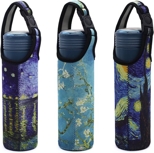Kvvdi 3 Pack 16 oz - 21 oz Neoprene Water Bottle Sleeve 16.9oz Portable Bottle Cooler Cover Holder Strap for Outdoor