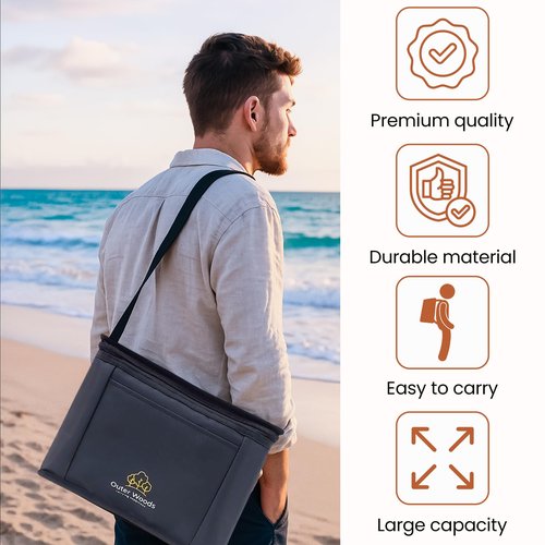 Outer Woods Insulated 8 Can Cooler Bag | Fits 8 x 500ml Beer Cans | Keep Drinks Cool for up to 10 Hours | Ideal for Carrying Beer, Soda, Juice, Milk and Water (Black)