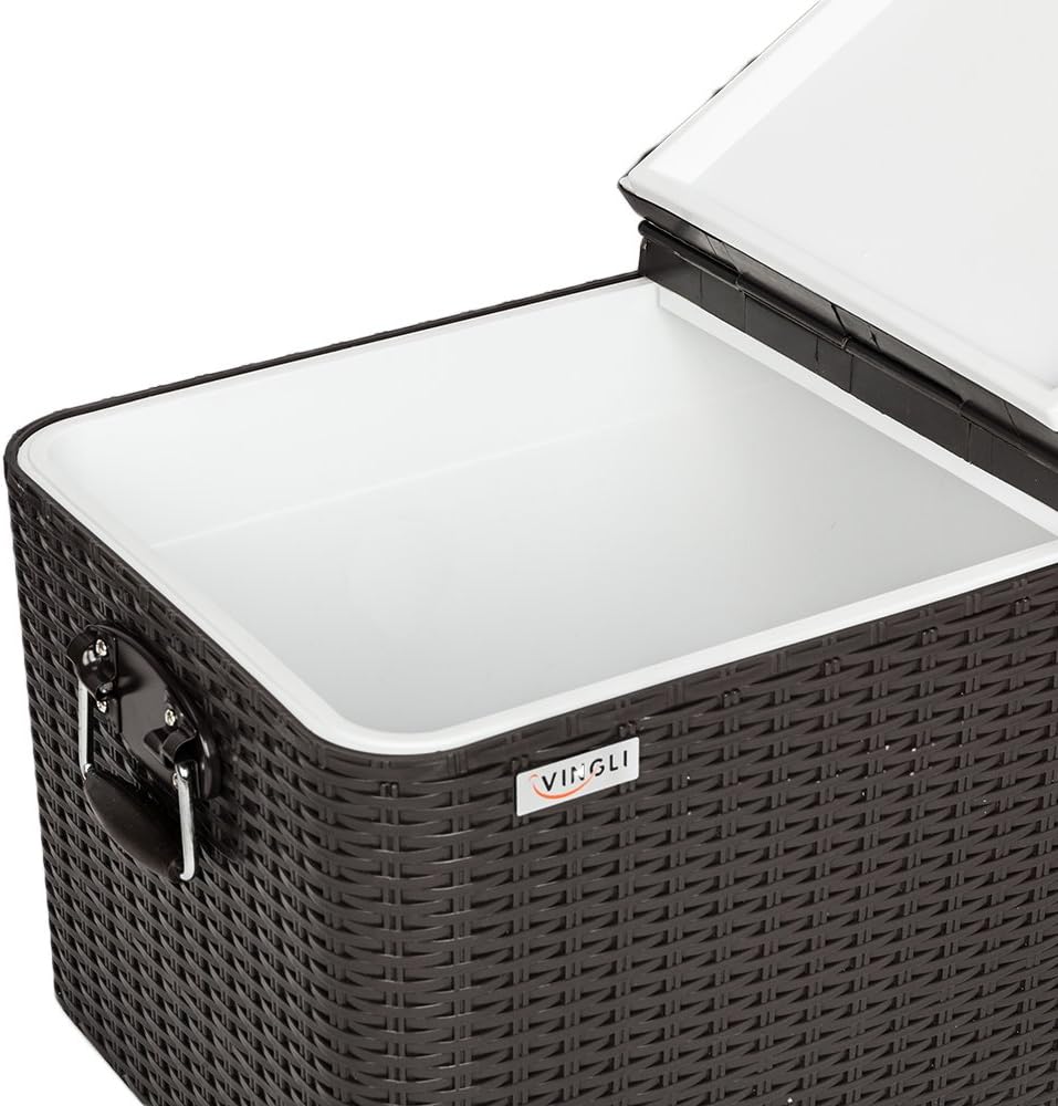 VINGLI 80 Quart Rolling Ice Chest on Wheels, Portable Patio Party Bar Drink Cooler Cart, Wicker PP Rattan with Shelf, Beverage Pool with Bottle Opener