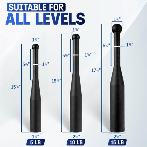 Metal Indian Clubs - 5, 10, 15 lb - Set