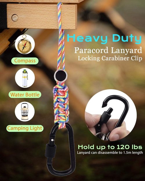 Oythiem Locking Carabiner Clip Heavy Duty with Paracord Lanyard, Detachable Buckle Backpack Clips with A Fastener As A Key, Water Bottle, Small Accessories Organizer for Camping, Hiking And Traveling