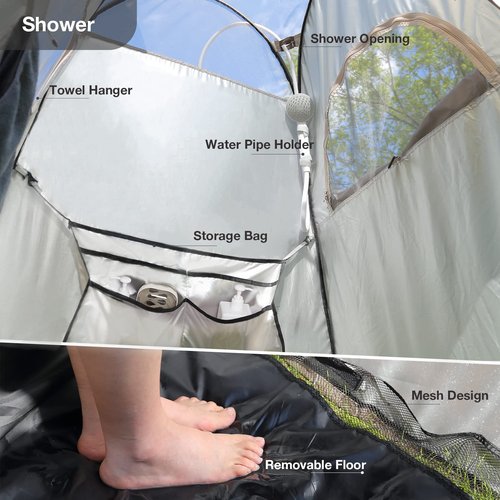 TRIPTIPS Pop Up Shower Tent with Floor Changing Tent with Mesh Window Camping Shower Tent 6.9 FT Privacy Tent for Portable Toilet Outdoor Portable Dressing Room, Removable Rain Cover/UPF 50+ (Green)