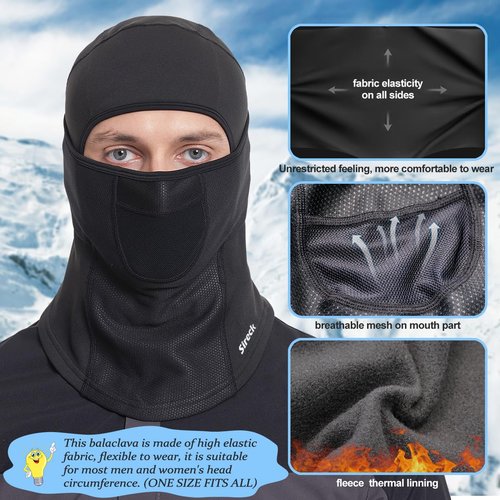 Sireck Cold Weather Balaclava Ski Mask, Fleece Thermal Winter Face Mask Head Warmer, Windproof Skiing Hunting Survival Motorcycle Accessories & Gear for Men Women(Black)
