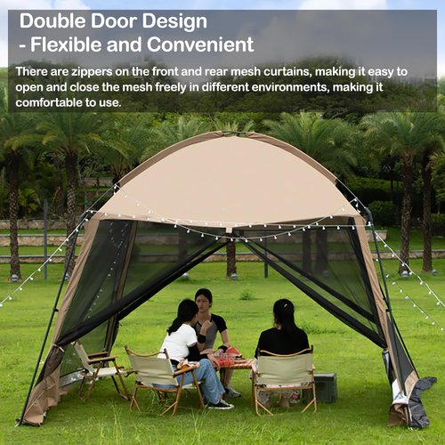 Screen House 11 x 11 Ft Screened Mesh Net Wall Canopy Tent Screen Shelter Gazebos for Patios Outdoor Camping Activities with Oneside Cover- Beige