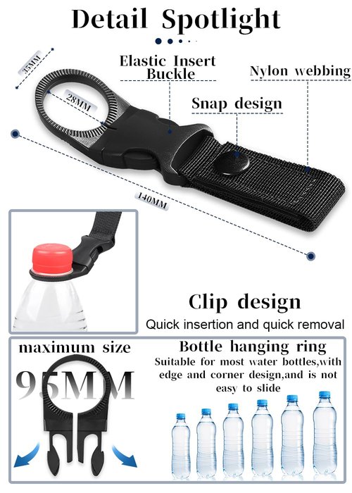 ZXZone 4PCS Bottle Buckle Clip Hanging Buckle Portable Water Bottle Ring Holder Keychain Mineral Water Clip for Backpack Belt Nylon Webbing Strap for Outdoor Tactical Camping Hiking (K, Green)