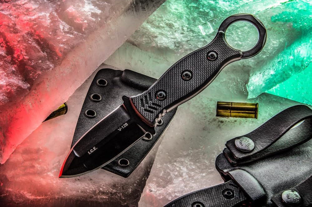 Tops Knives I.C.E Dagger Full Tang Fixed Blade- Black Cerakote Blade Finish-Black Kydex Sheath